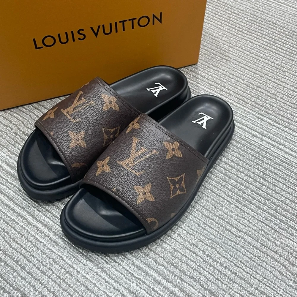 Louis Vuitton Brown Monogram Slide Sandals for Women